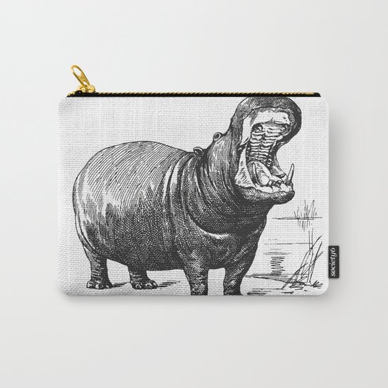 Hippopotamus black and white retro drawing Carry-All Pouch