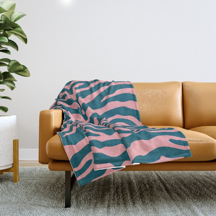 Zebra Wild Animal Print Teal and Pink Throw Blanket