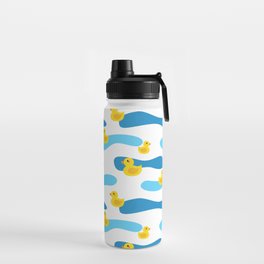 Yellow Rubber Duck with Blue Waves Seamless Pattern Water Bottle