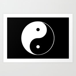 Black and White Yin Yang with Black Background Art Print