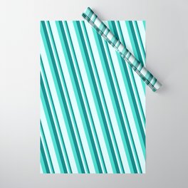 [ Thumbnail: Teal, Turquoise, and Light Cyan Colored Stripes Pattern Wrapping Paper ]
