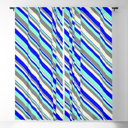 [ Thumbnail: Aquamarine, Grey, Beige & Blue Colored Pattern of Stripes Blackout Curtain ]