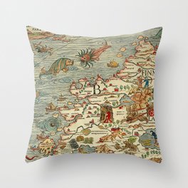 Medieval Map Scandinavia 1539 Throw Pillow