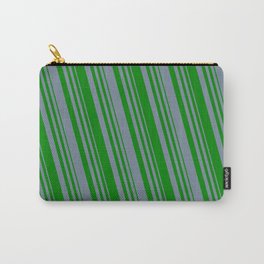 [ Thumbnail: Light Slate Gray and Green Colored Lined Pattern Carry-All Pouch ]
