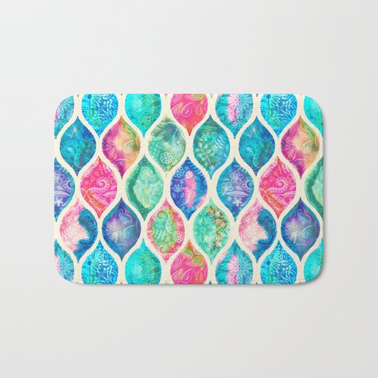 Watercolor Ogee Patchwork Pattern Bath Mat
