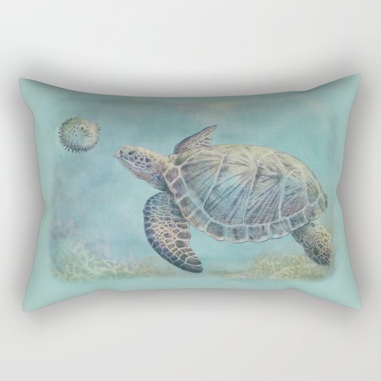A Curious Friend (sea turtle variation) Rectangular Pillow