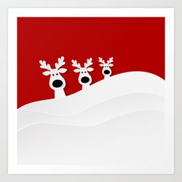 Festive Red Christmas Reindeer Art Print