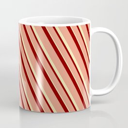 [ Thumbnail: Maroon, Dark Salmon & Pale Goldenrod Colored Stripes Pattern Coffee Mug ]