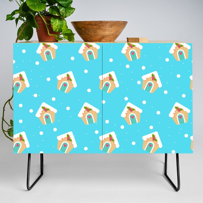 Christmas Pattern Turquoise House Biscuit Credenza