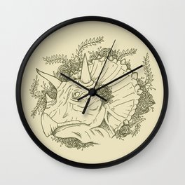 Triceratops Wall Clock | Triasic, Cretasic, Lizards, Flowers, Drawing, Wild, Leaves, Girl, Life, Triceratops 