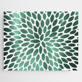 Floral Bloom Green and White Jigsaw Puzzle