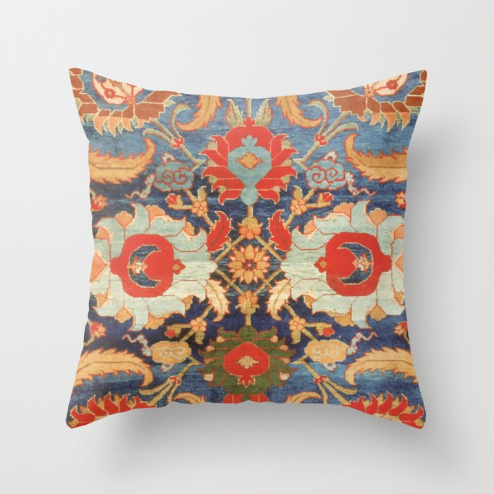 Indian Antique Floral Rug Print Throw Pillow