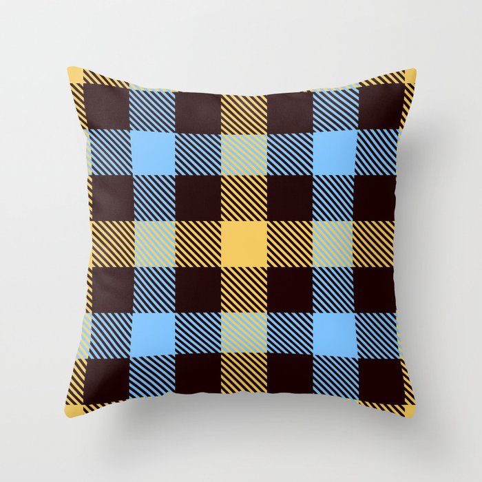 Yellow and Blue Square Patten Throw Pillow