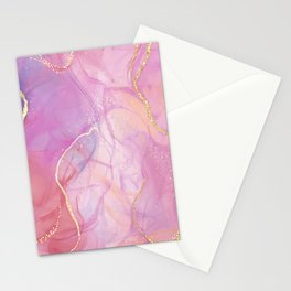 Pink and Gold Marbling Stationery Cards