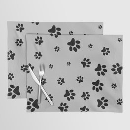 Black Pet paw pattern on Light Grey background Placemat