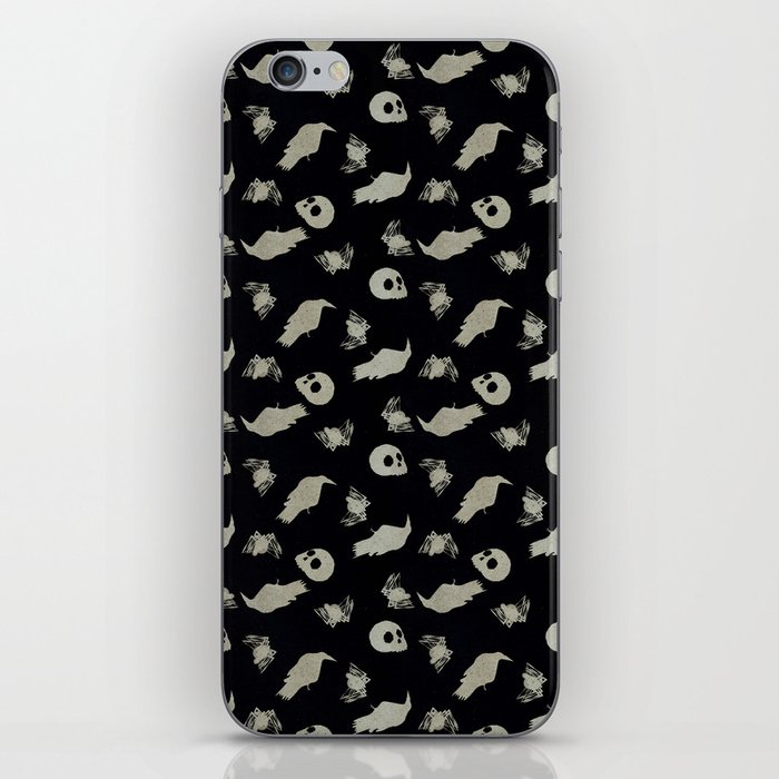 Creepy Objects - Skulls Spiders Ravens - Silver and Black iPhone Skin