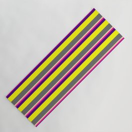 [ Thumbnail: Tan, Deep Pink, Indigo, Yellow, and Dim Gray Colored Striped Pattern Yoga Mat ]