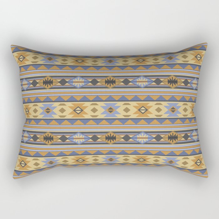 Southwest Tribal Pattern Design Gold Blue Gray Rectangular Pillow