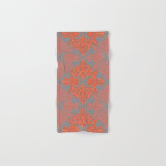 Burnt Orange, Coral & Grey doodle pattern Hand & Bath Towel
