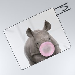 Baby Rhino Blowing Bubble Gum, Nursery Print by Zouzounio Art Picnic Blanket