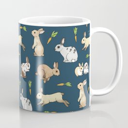 Rabbits on navy background Coffee Mug