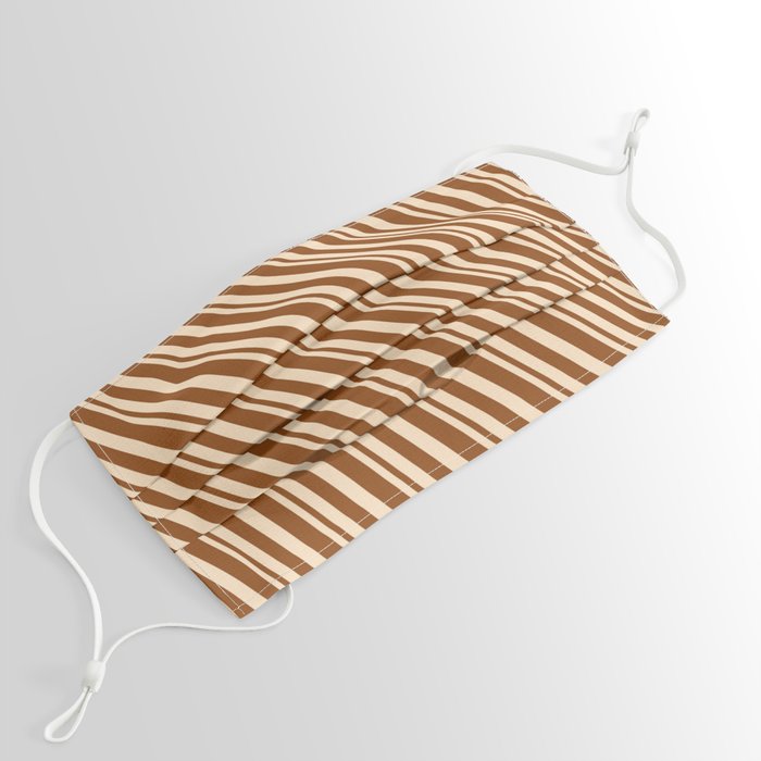 Bisque and Brown Colored Lines Pattern Face Mask