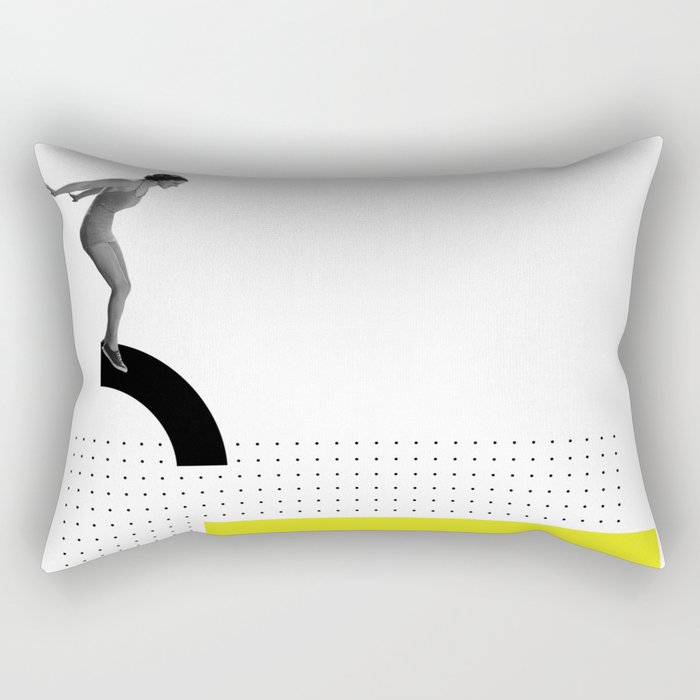 JUMP, Collage Art, Black and White photo, Graphic Art Rectangular Pillow