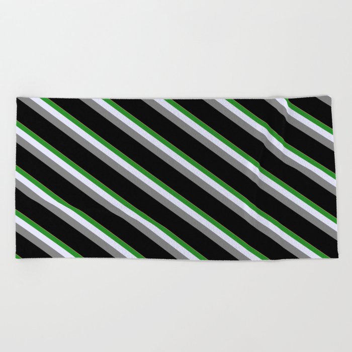 Light Salmon, Forest Green, Lavender, Gray, and Black Colored Stripes/Lines Pattern Beach Towel