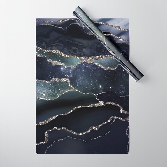 Black Night Galaxy Marble Wrapping Paper