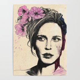 Cloud Connected | portrait of woman with pink flowers Poster