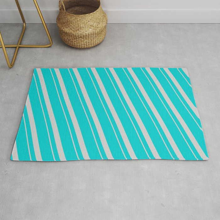 Dark Turquoise & Light Gray Colored Lines/Stripes Pattern Rug