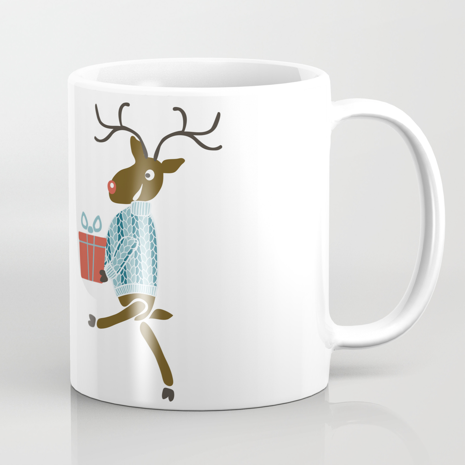 Funny Christmas Reindeer In Sweaters With Gifts Coffee Mug By Natbasil Society6