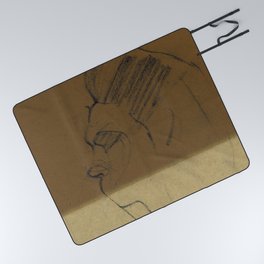 Man Portrait Charcoal Gesture Sketch Profile View Minimalist Beige Raw Umber Picnic Blanket