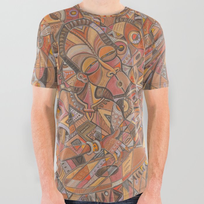 The Kora Player I -Original painting from Africa All Over Graphic Tee