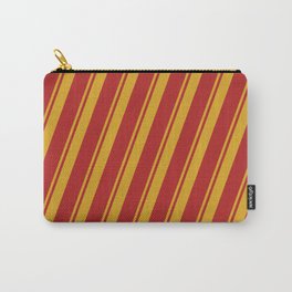 [ Thumbnail: Goldenrod & Red Colored Lined Pattern Carry-All Pouch ]