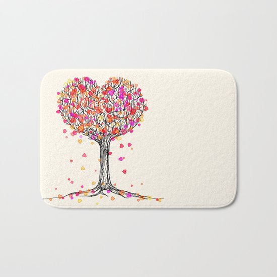 Love in the Fall - Heart Tree Illustration Bath Mat