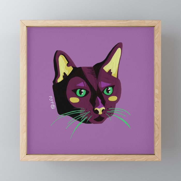 Graphic Cat Head - Purple Palette Framed Mini Art Print