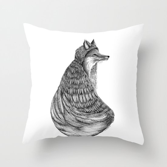 Fox- Feathered. Throw Pillow