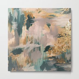 Teal and Gold Abstract- 24K Magic Metal Print | Curated, Painting, Metallic, Goldleaf, Abstract, Goldfoil, Ikat, Zgallerie, Dramatic, Greenandgold 