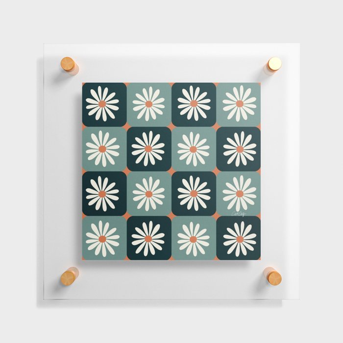 Checkered Daisies – Teal & Mint Floating Acrylic Print