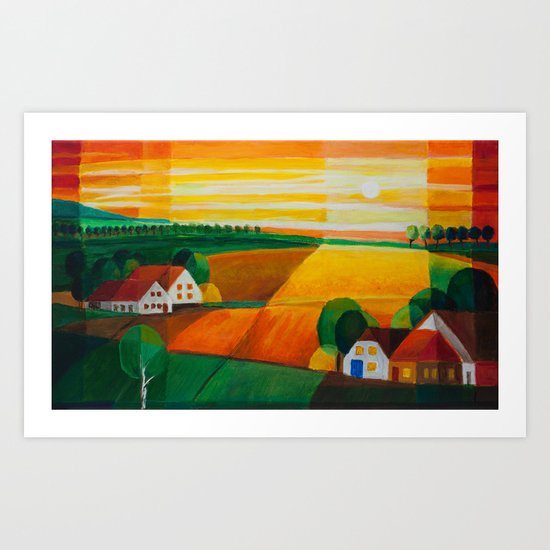 DoroT No 0181 – Summer Evening Over Village – Sommerabend über dem Dorf Art Print