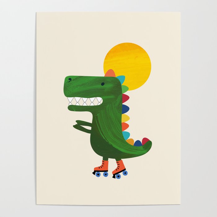 Dinosaur on roller skates Poster