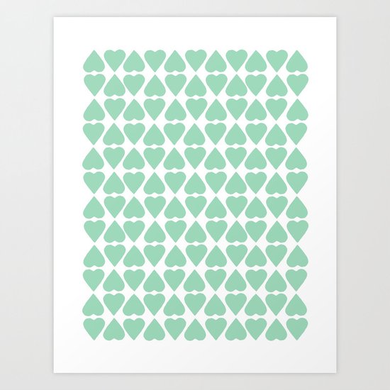 Diamond Hearts Repeat Mint Art Print