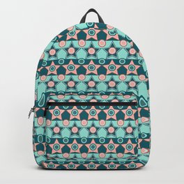 Peach, Teal, Coral & Green Stars and Circles Pattern Backpack