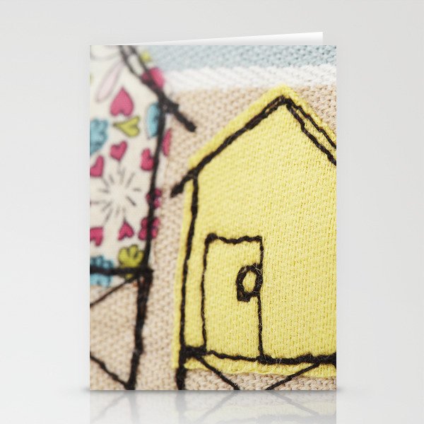 Embroidered Beach huts Stationery Cards