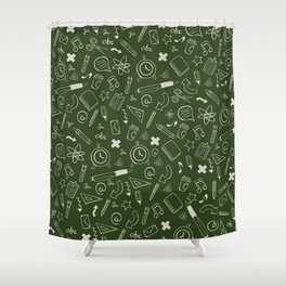 Back to School - Green-White Pattern Shower Curtain