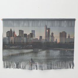 New York City Manhattan skyline and Brooklyn Bridge at sunset Wall Hanging