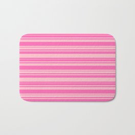 [ Thumbnail: Hot Pink and Pink Colored Striped Pattern Bath Mat ]