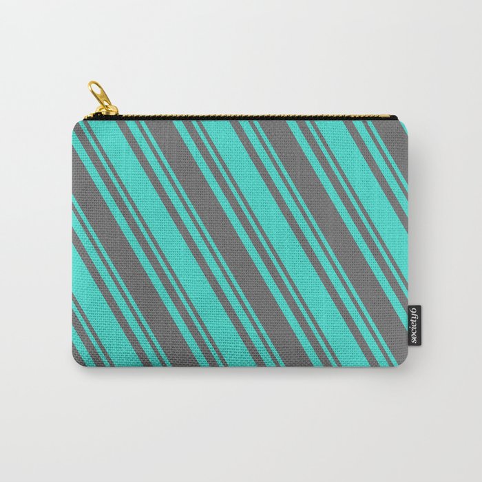 Dim Gray and Turquoise Colored Stripes Pattern Carry-All Pouch