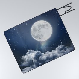 Full Moon Night in Blue Picnic Blanket
